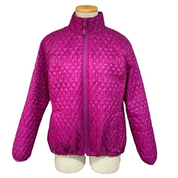 Lands' End Puffer Jacket Full Zip Hot Pink Pockets Size Medium M - Picture 1 of 16